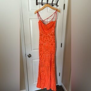Orange Sequin Prom Dress